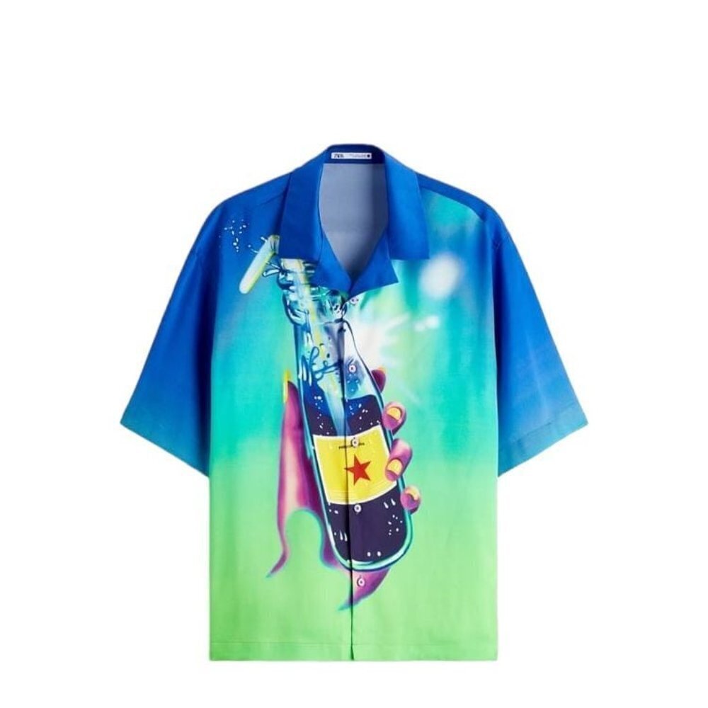 Zara Abstract Print Shirt Bluish Size L - S | 4532/821/420